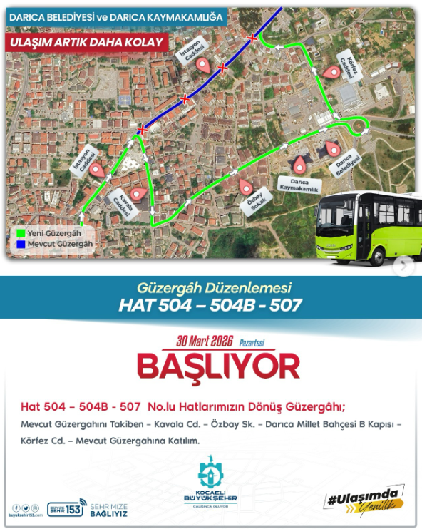 Darıca’da Yeni Hizmet Binalarına Ulaşım Kolaylaşıyor: Güzergahlar Yeniden Belirlendi