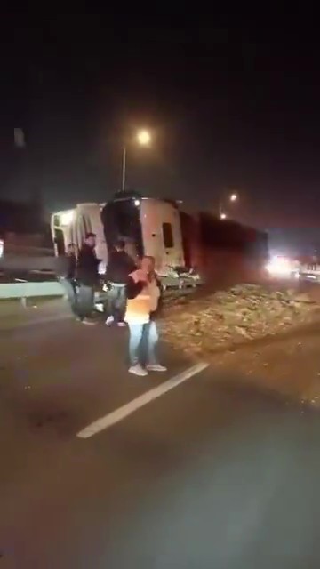 Kocaeli'nin Başiskele ilçesinde virajı alamayan yonga yüklü bir tır devrildi, sürücü kazayı yara almadan atlattı....