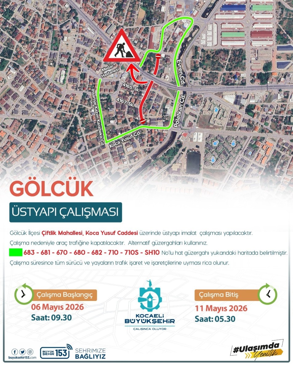 Gölcük Koca Yusuf Caddesi’nde Ulaşım Düzenlemesi: 6 Gün Boyunca Trafiğe Kapalı