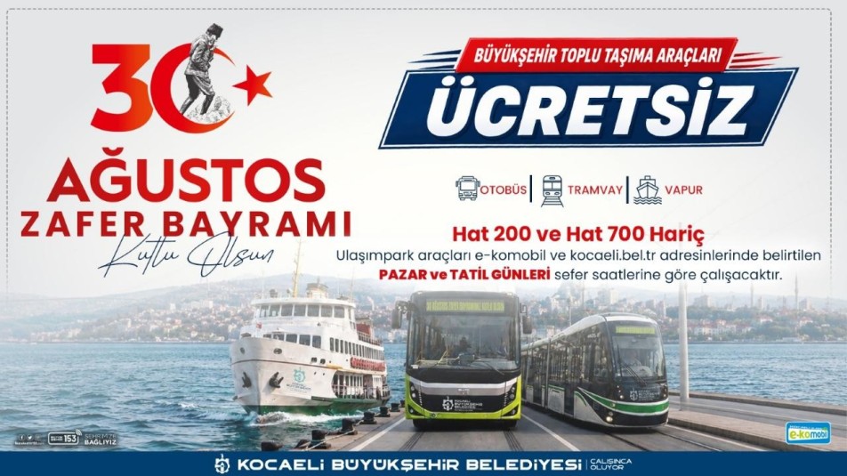 Zafer Bayramı'nda Kocaeli'de ulaşım ücretsiz